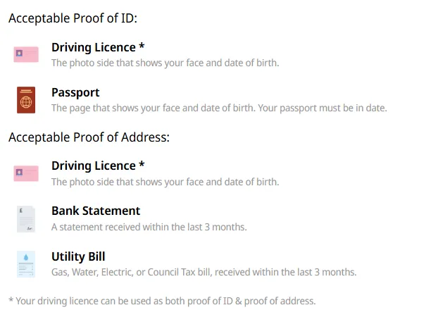 betfred acceptable documents for account verification