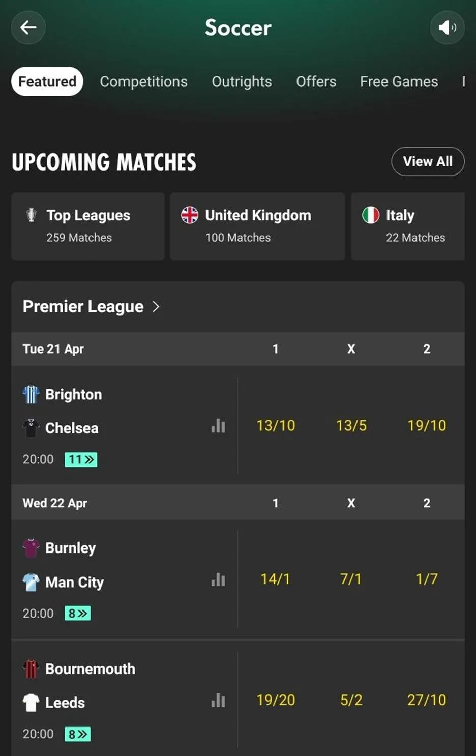 football betting at bet365: featured matches tab