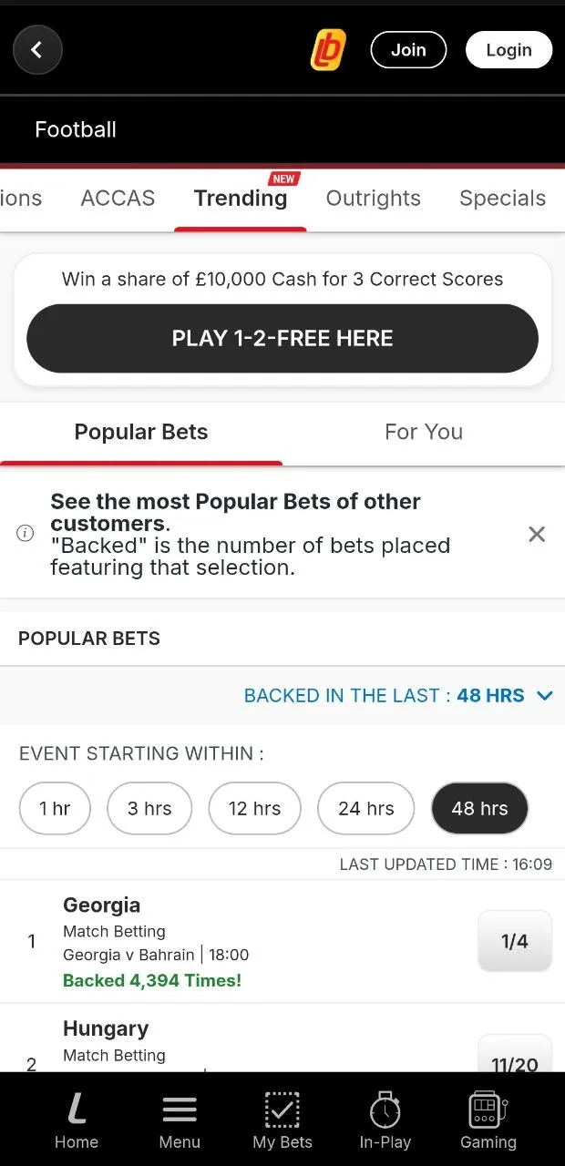 ladbrokes new trending tab for football bets and for you recommendations
