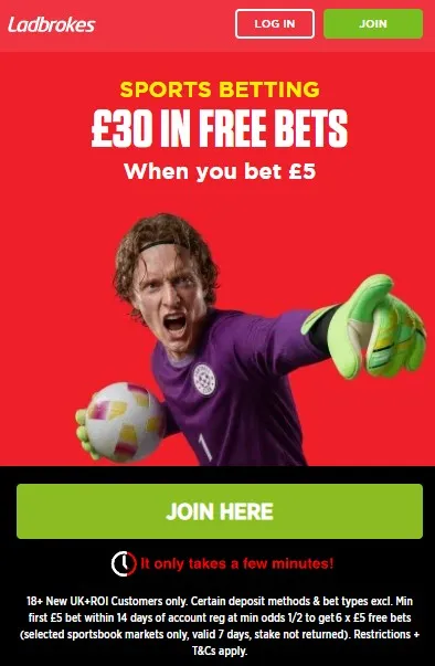 Ladbrokes betting sign up offer: £30 in free bets when you bet £5