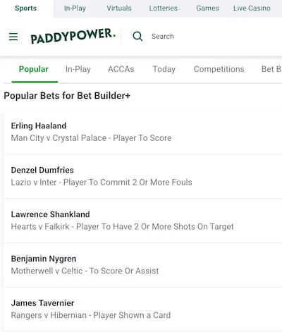 Paddy Power football bet builder