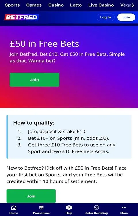 betfred sports sign-up offer: bet£10 get £50
