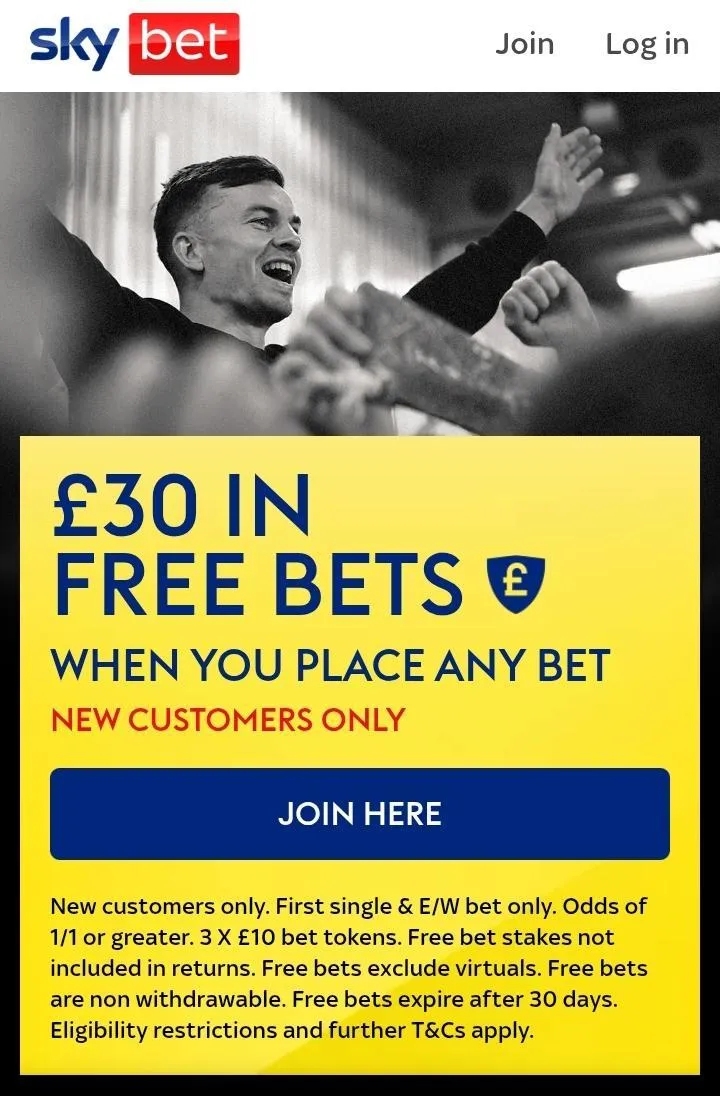 Sky Bet sign up offer: get £30 in free bets when you place a 5p bet
