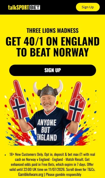 talksport england vs norway 40 1 offer