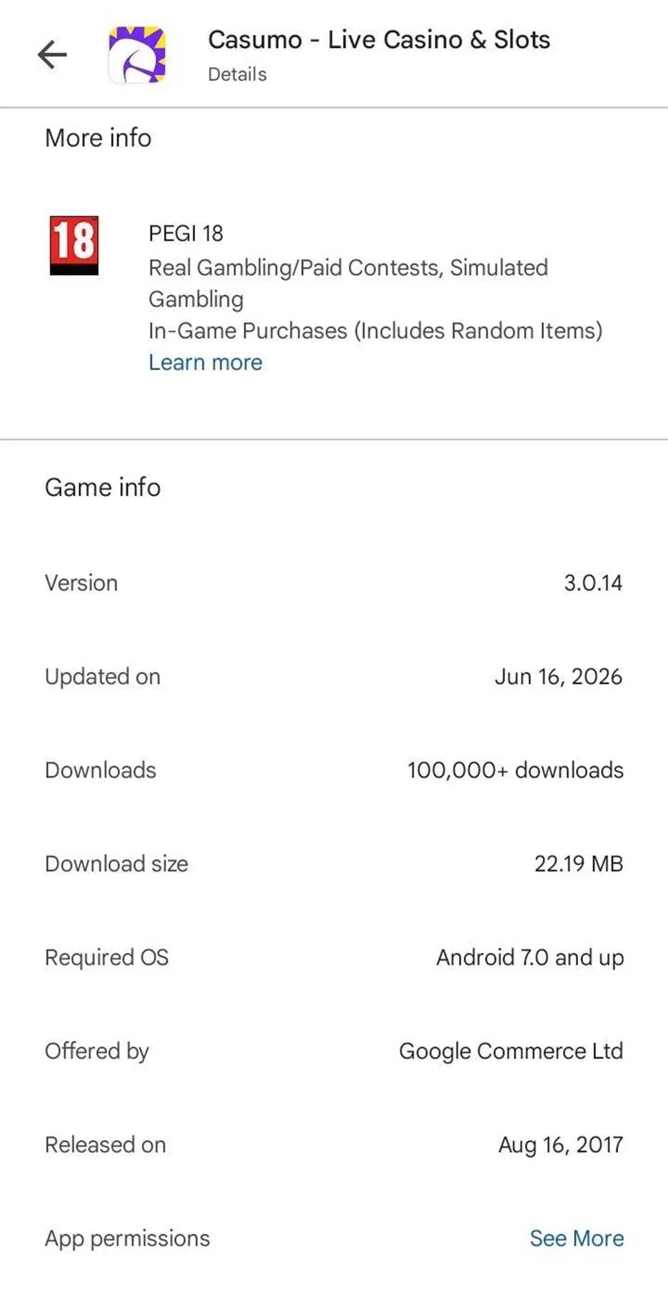 Downloading the Casumo  - Live Casino & Slots mobile app on Android