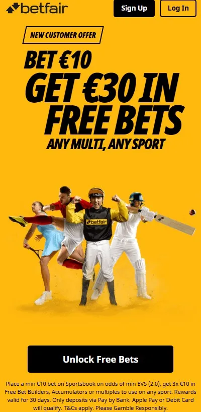 betfair sign up offer: bet £10 get £30 in free bets