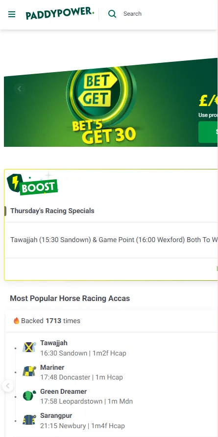 Paddy Power betting sign up offer: bet £30 in free bets when you bet £5