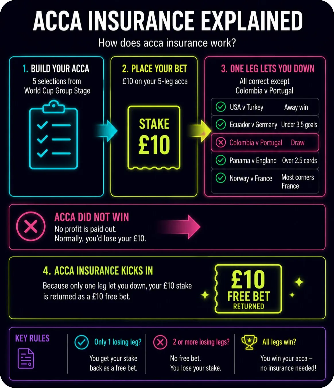 Acca insurance infographic with world cup match examples