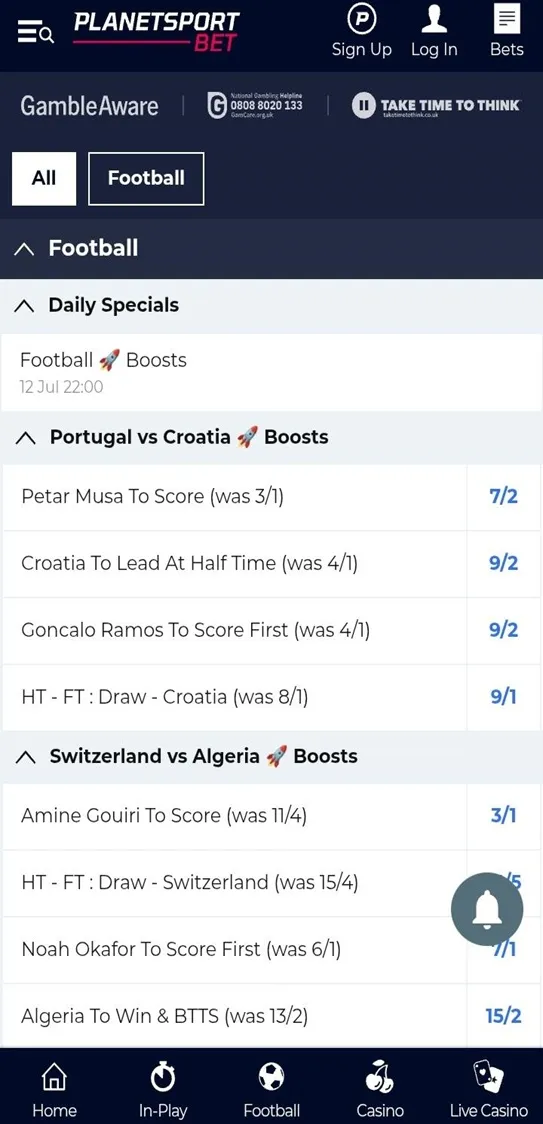 planet sport bet football betting
