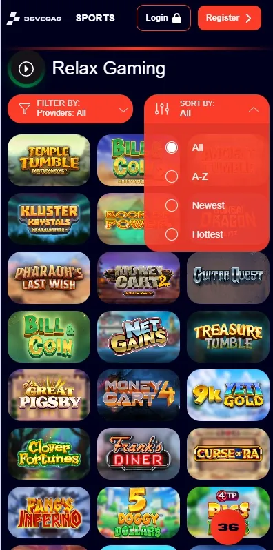 36 vegas casino games by relax gaming