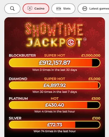 32Red casino Showtime Jackpot promotion