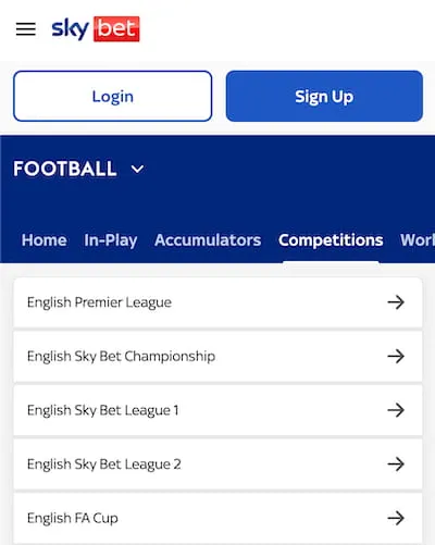 Sky Bet UK football betting markets