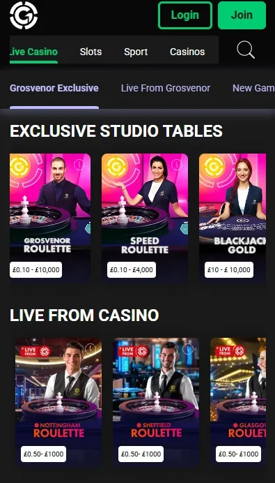 Grosvenor exclusive live table games
