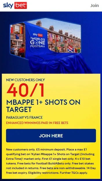 sky bet france vs paraguay sign up offer