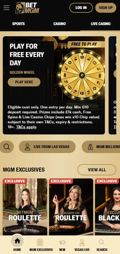 betmgm live casino tab