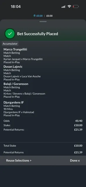 betvictor review: bet successfully placed notification